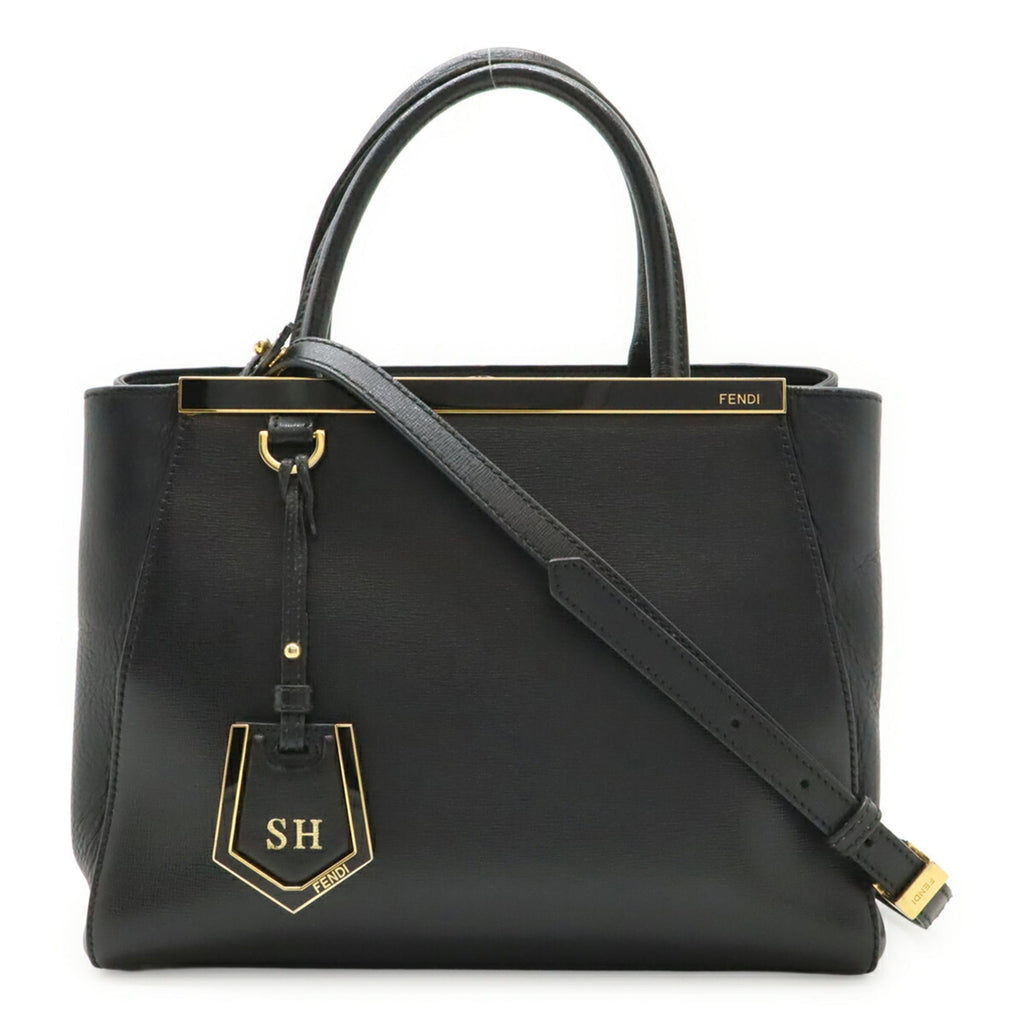 Fendi 2Jours Black Leather Handbag Shoulder Bag Tote Bag (Pre-Owned)