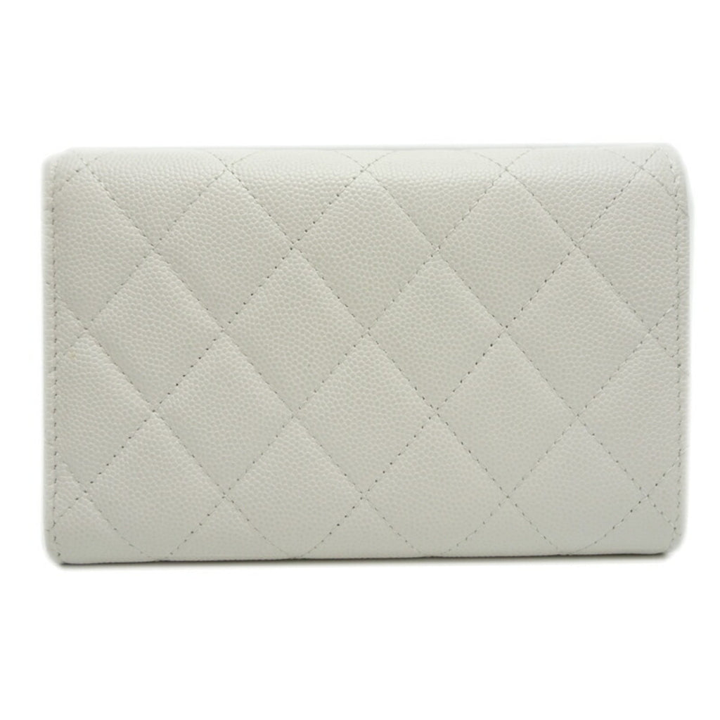 Chanel White Grained Calfskin Wallet (Tri-Fold) (Pre-Owned)