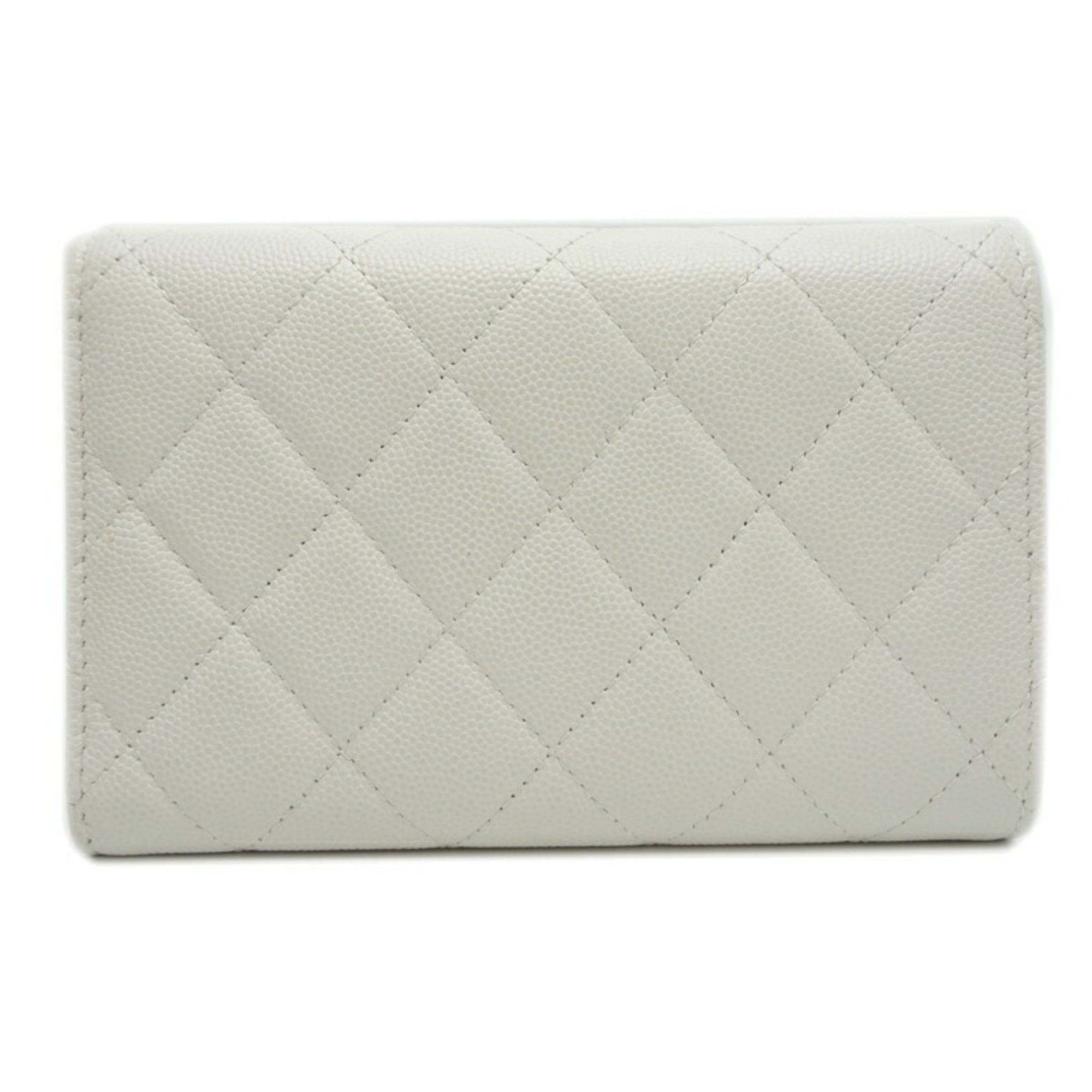 Chanel White Grained Calfskin Wallet (Tri-Fold) (Pre-Owned)