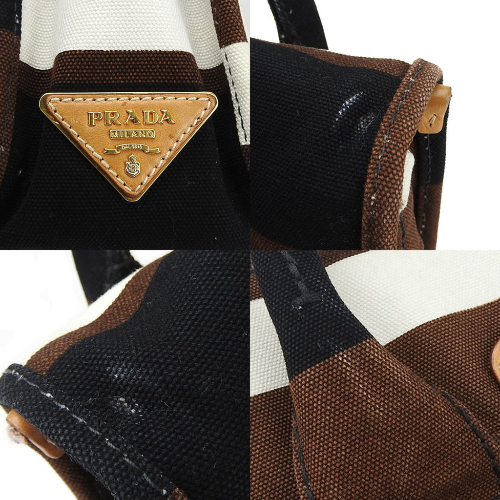 Prada Black Brown White Canvas Handbag (Pre-Owned)