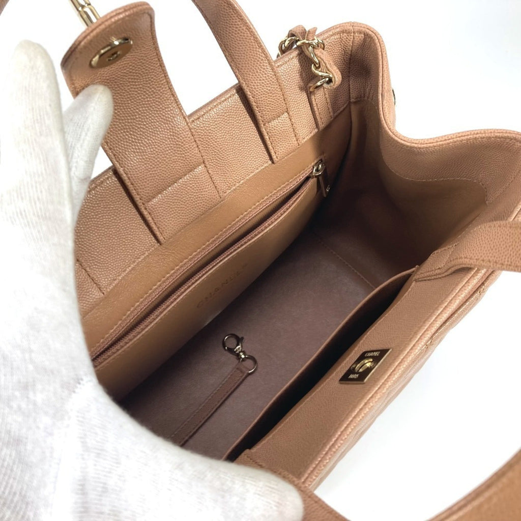 Chanel Beige Grained Calfskin Shoulder Bag Tote Bag (Pre-Owned)