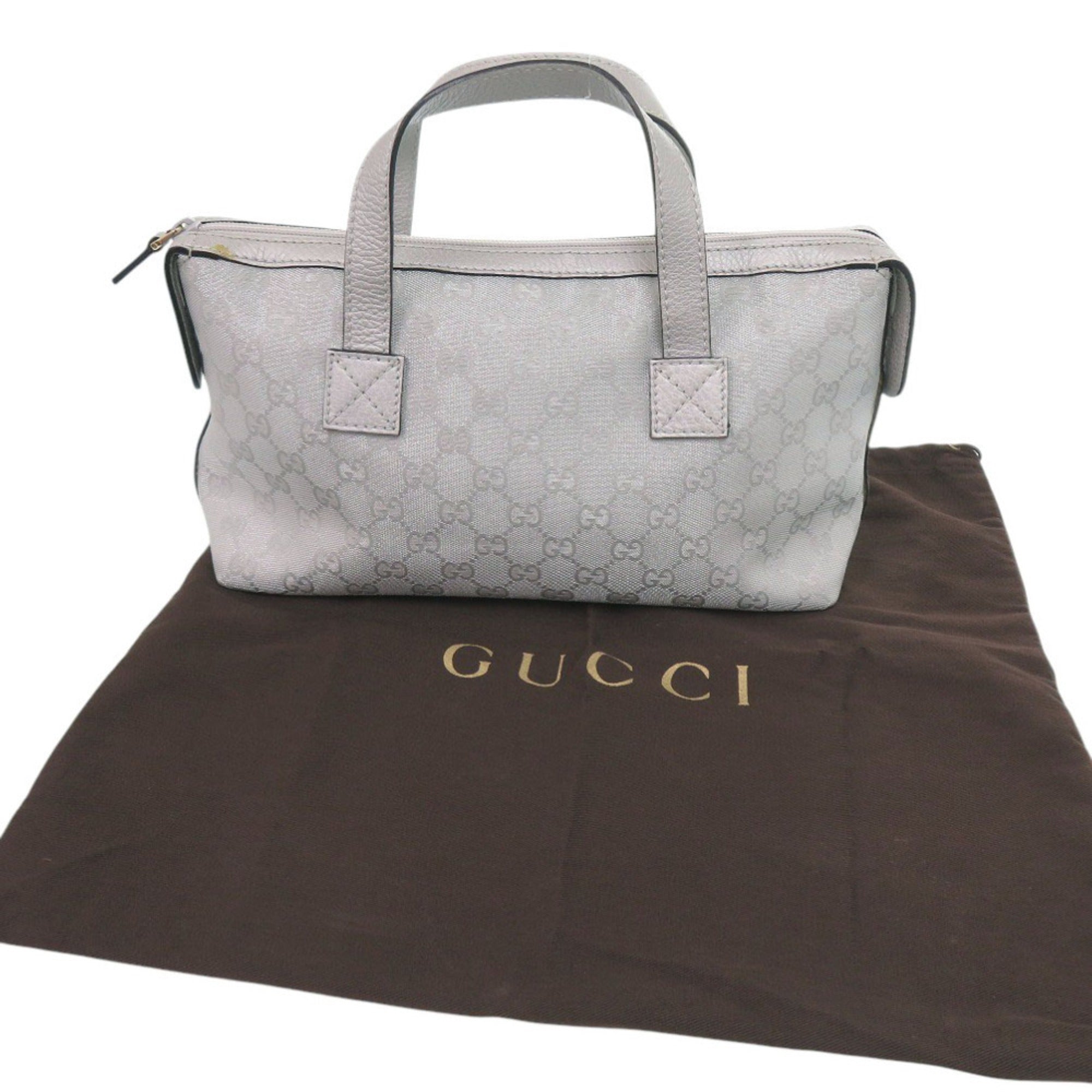 Gucci Gg Canvas Silver Gg Canvas Leather Handbag (Pre-Owned)