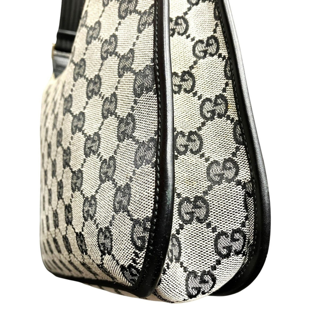 Gucci Beige Black Canvas Leather Shoulder Bag (Pre-Owned)