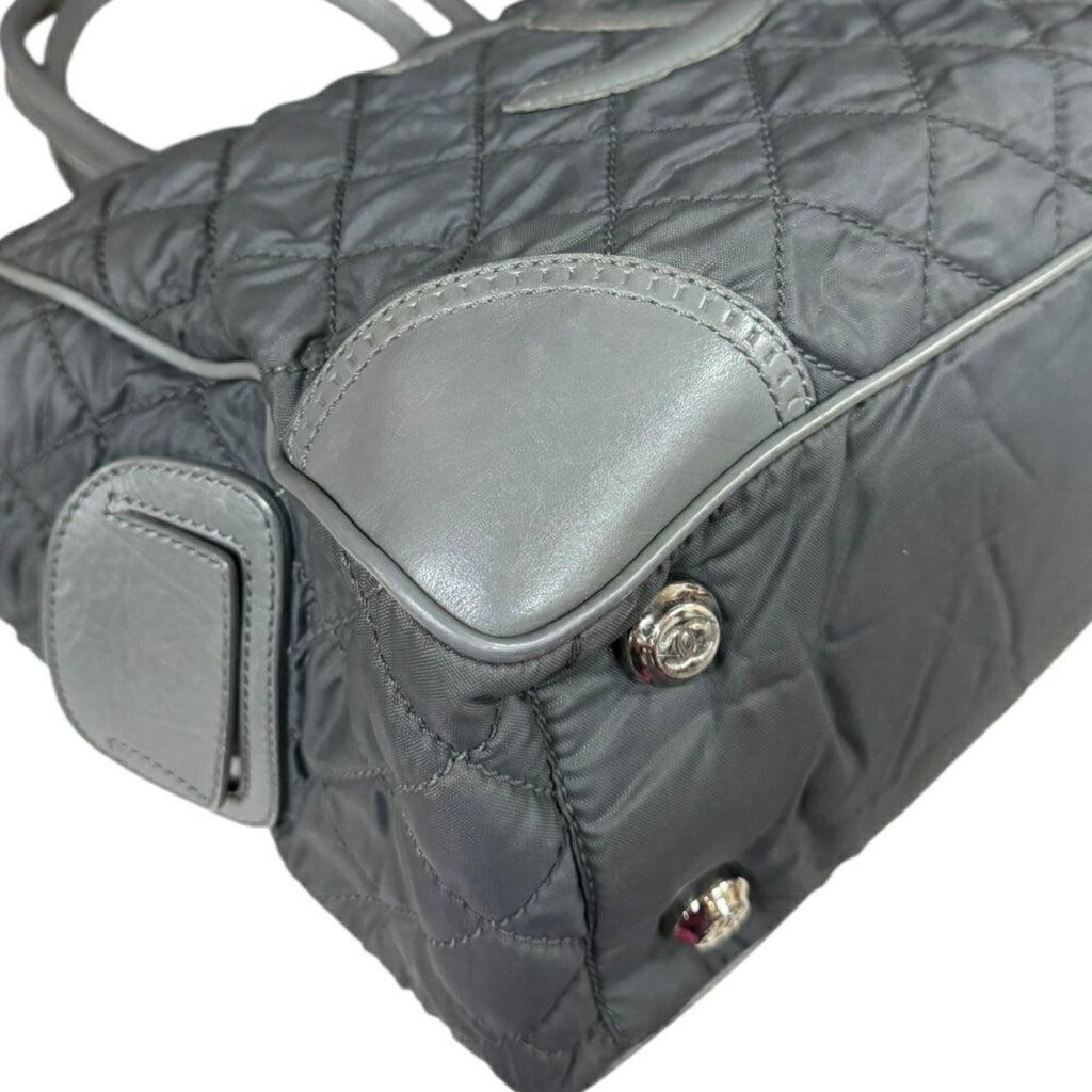Chanel Gray Nylon Leather Tote Bag (Pre-Owned)