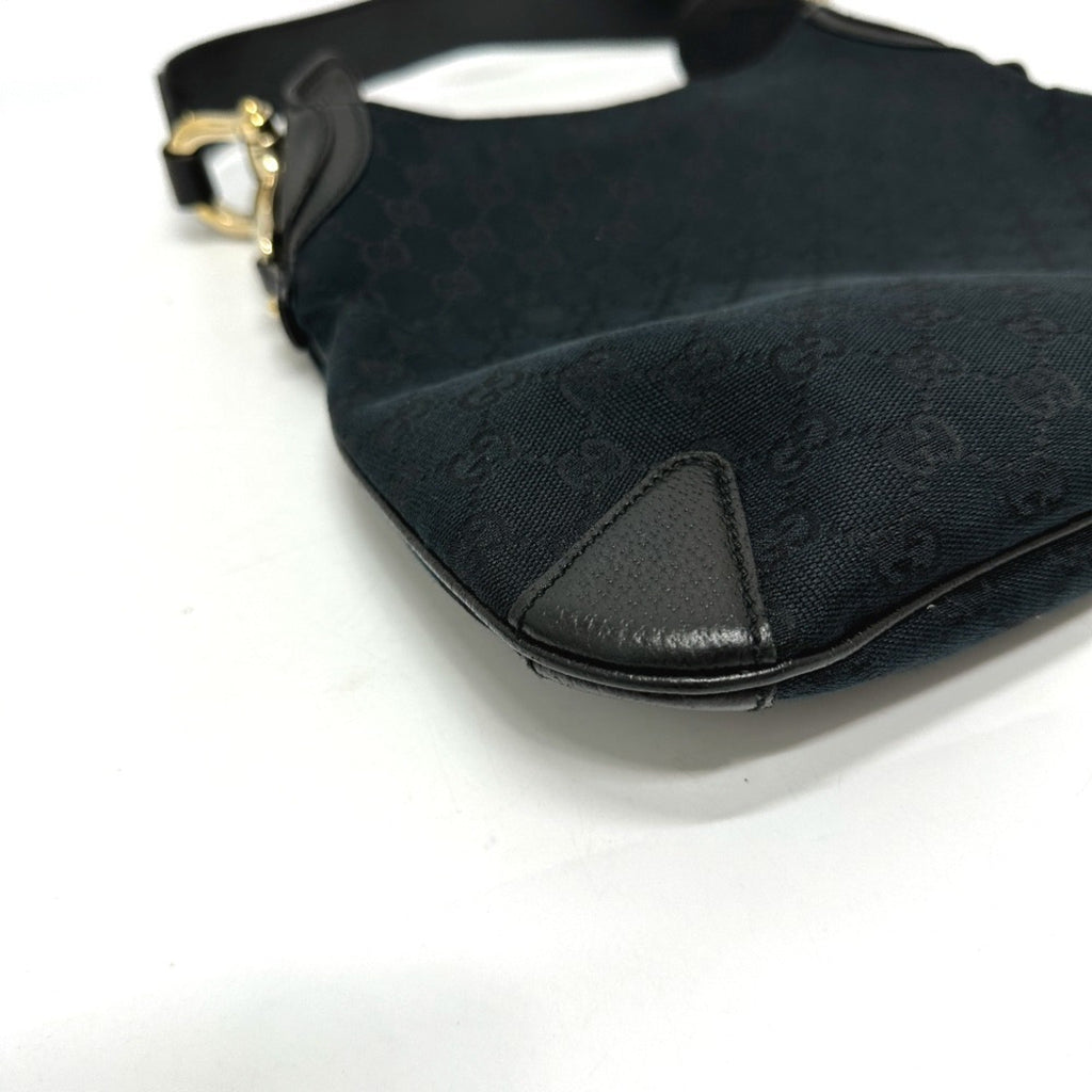 Gucci Horsebit Black Gg Canvas Leather Handbag Shoulder Bag (Pre-Owned)
