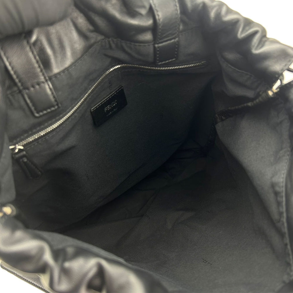 Fendi Beige Black Canvas Leather Backpack (Pre-Owned)