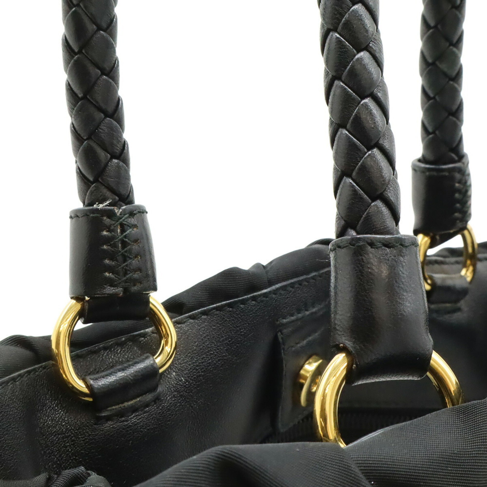 Prada Black Nero Nylon Leather Handbag Shoulder Bag Tote Bag (Pre-Owned)