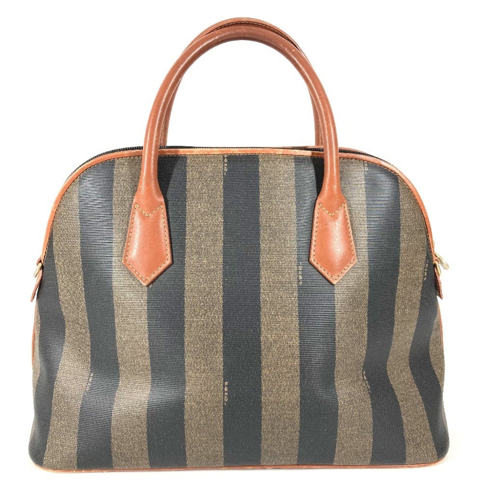 Fendi Pequin Brown Khaki Pvc Leather Handbag Tote Bag (Pre-Owned)