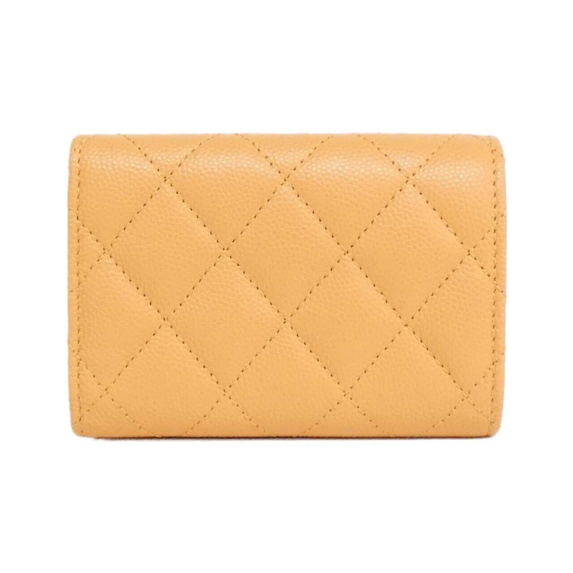 Chanel Orange Grained Calfskin Wallet (Bi-Fold) (Pre-Owned)
