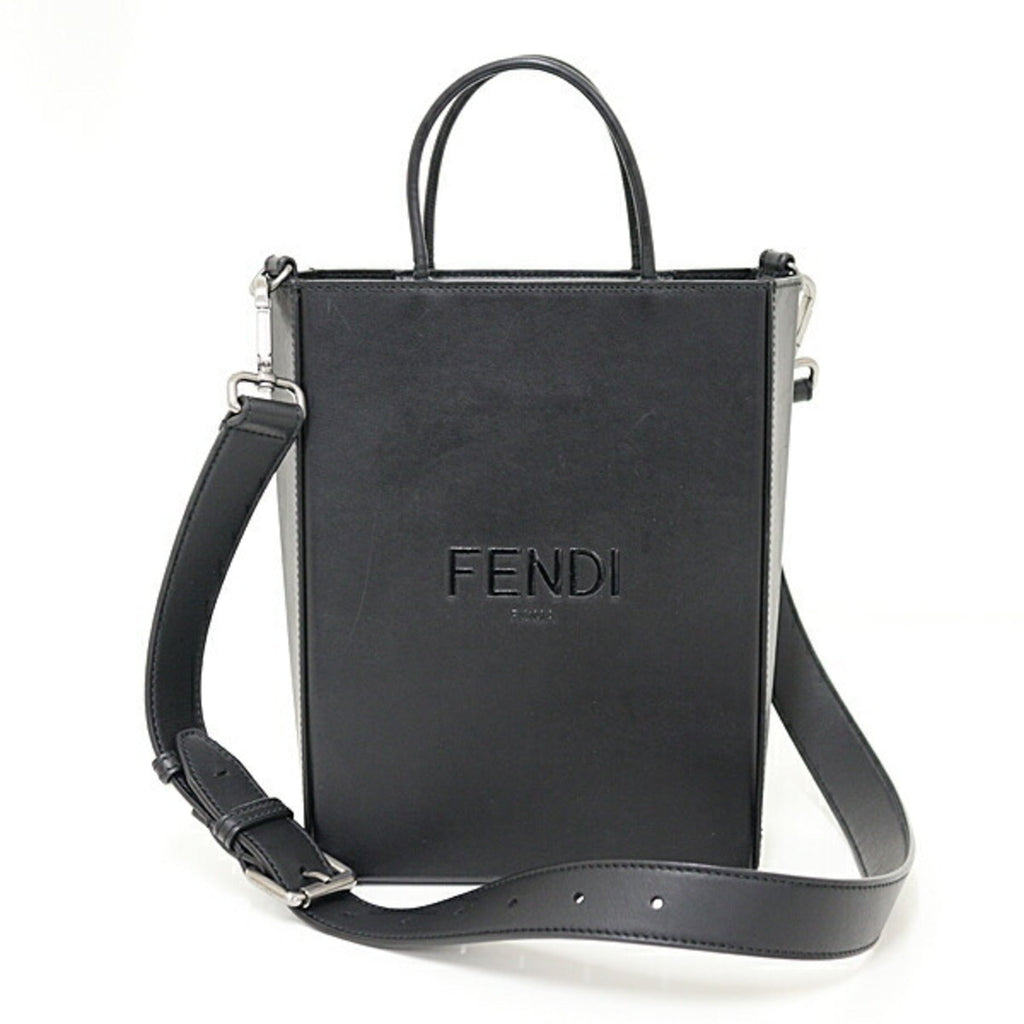 Fendi Black Leather Handbag Shopping Bag Shoulder Bag (Pre-Owned)