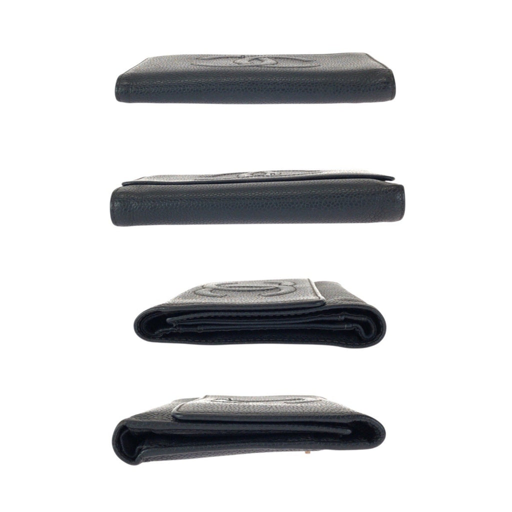 Chanel Black Grained Calfskin Wallet (Tri-Fold) (Pre-Owned)