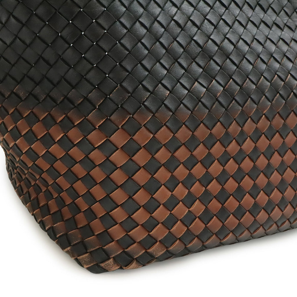 Bottega Veneta Intrecciato Black Brown Leather Tote Bag (Pre-Owned)
