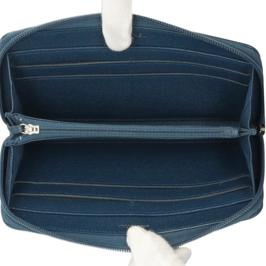 Chanel Blue Leather Long Wallet (Bi-Fold) (Pre-Owned)