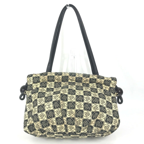 Chanel Camellia Black White Canvas Shoulder Bag Tote Bag (Pre-Owned)