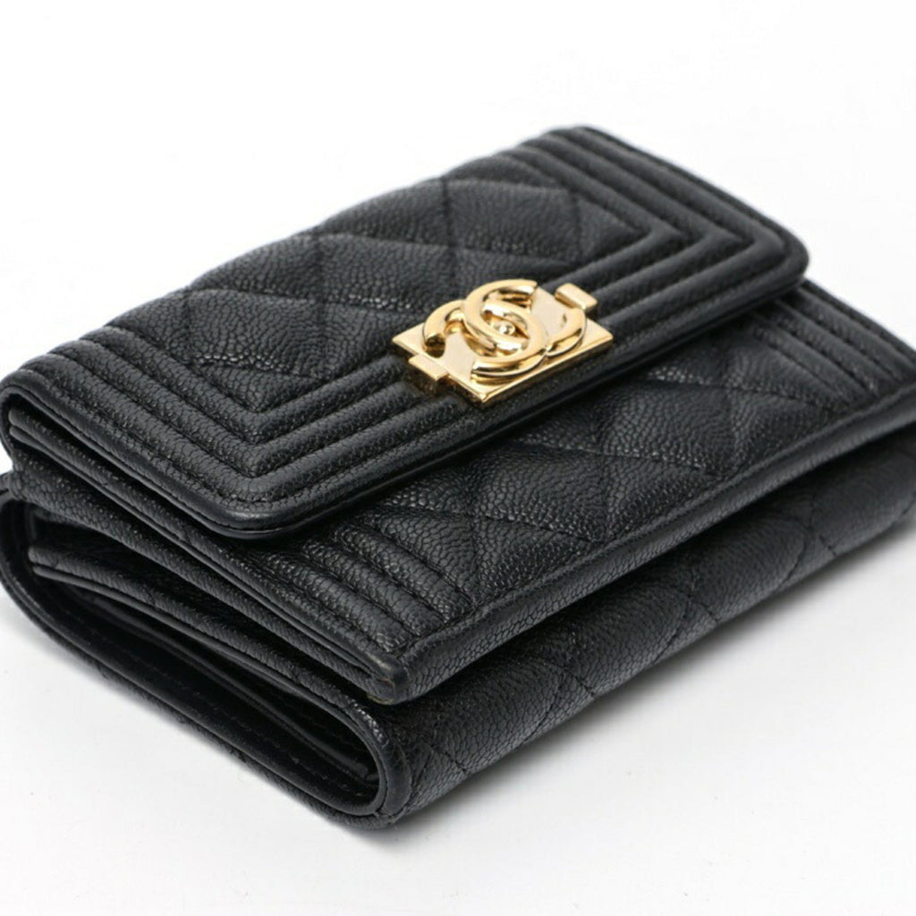 Chanel Black Grained Calfskin Wallet (Tri-Fold) (Pre-Owned)