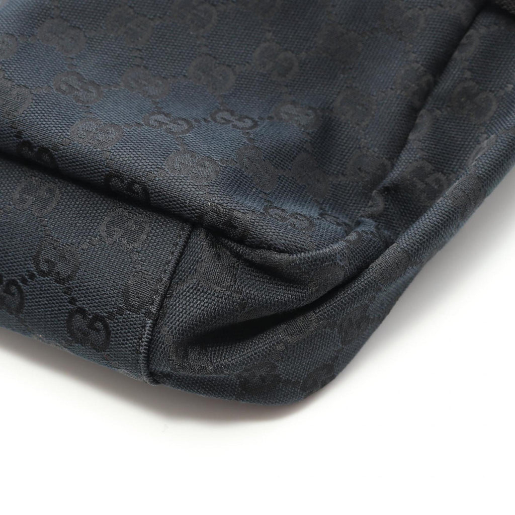 Gucci Black Navy Canvas Leather Shoulder Bag (Pre-Owned)