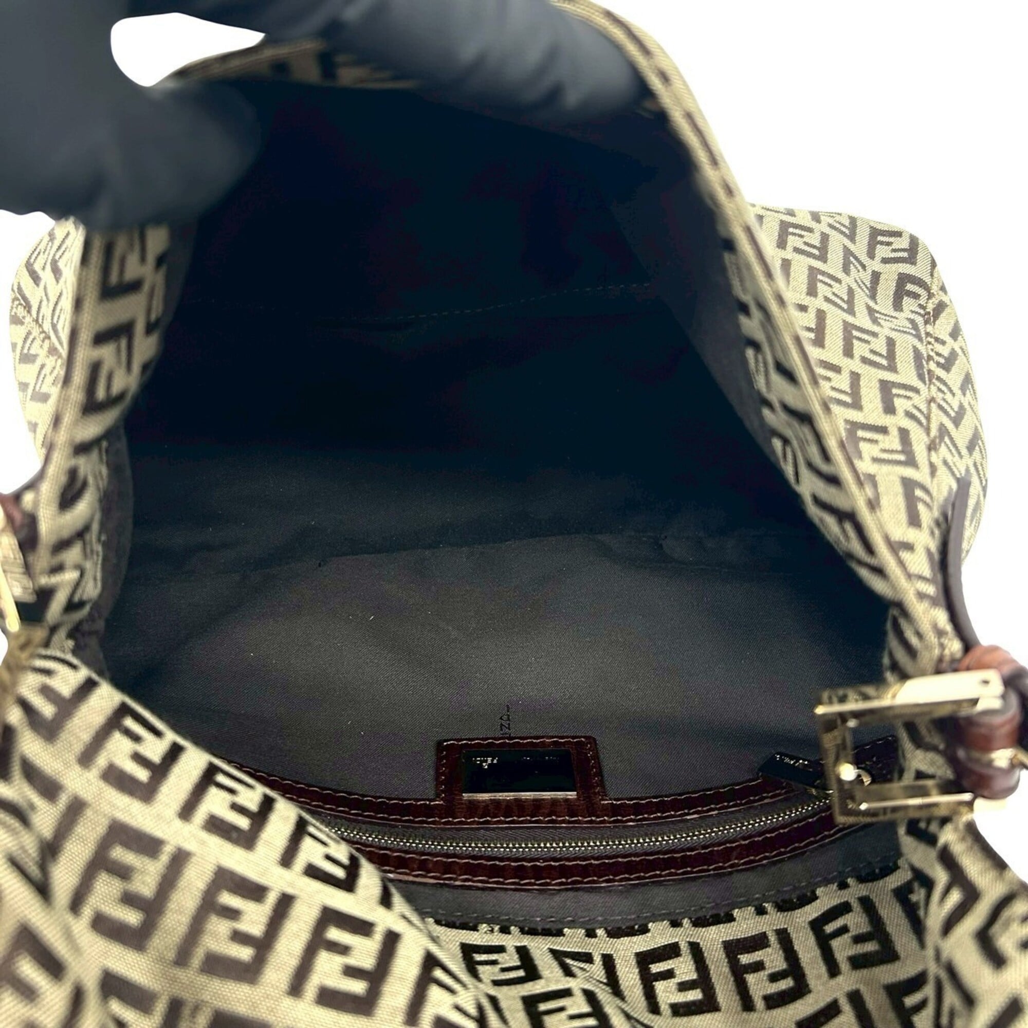 Fendi Beige Brown Canvas Leather Handbag Shoulder Bag (Pre-Owned)