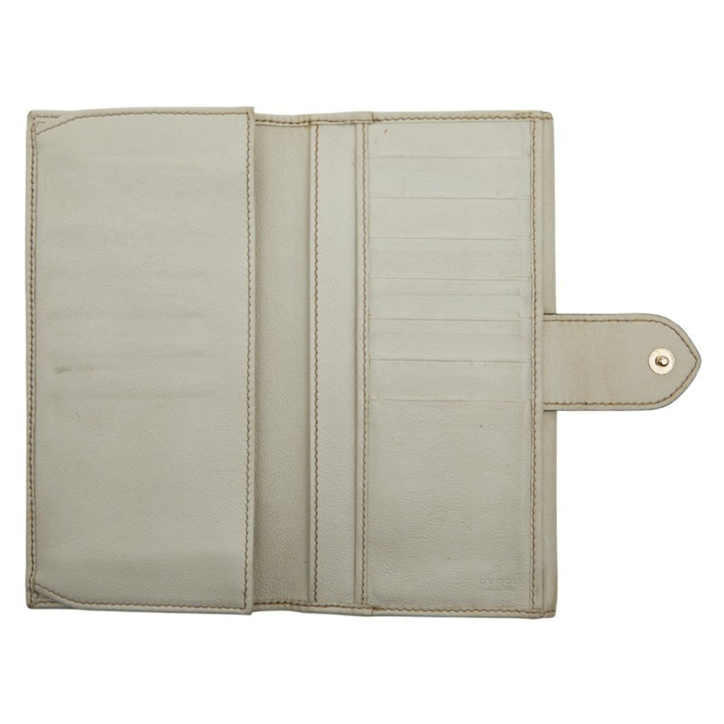 Gucci Beige White Canvas Leather Long Wallet (Bi-Fold) (Pre-Owned)
