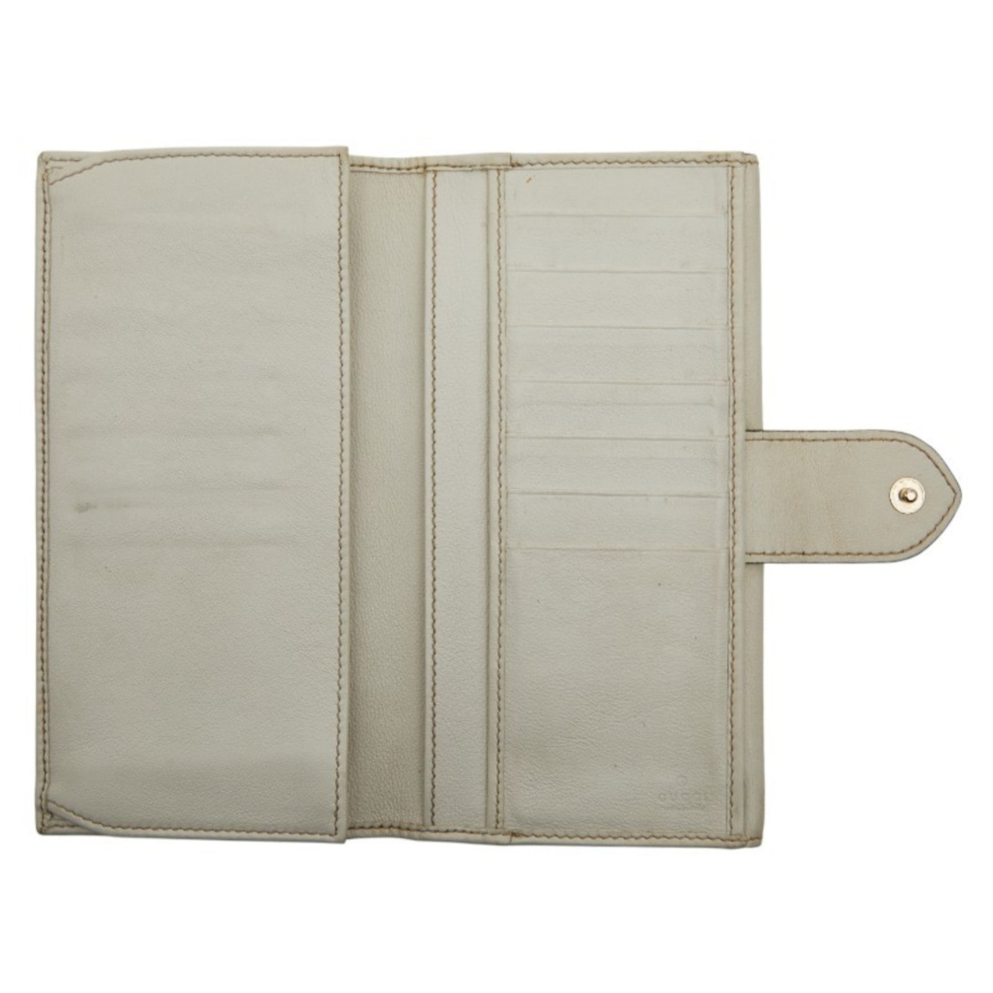Gucci Beige White Canvas Leather Long Wallet (Bi-Fold) (Pre-Owned)