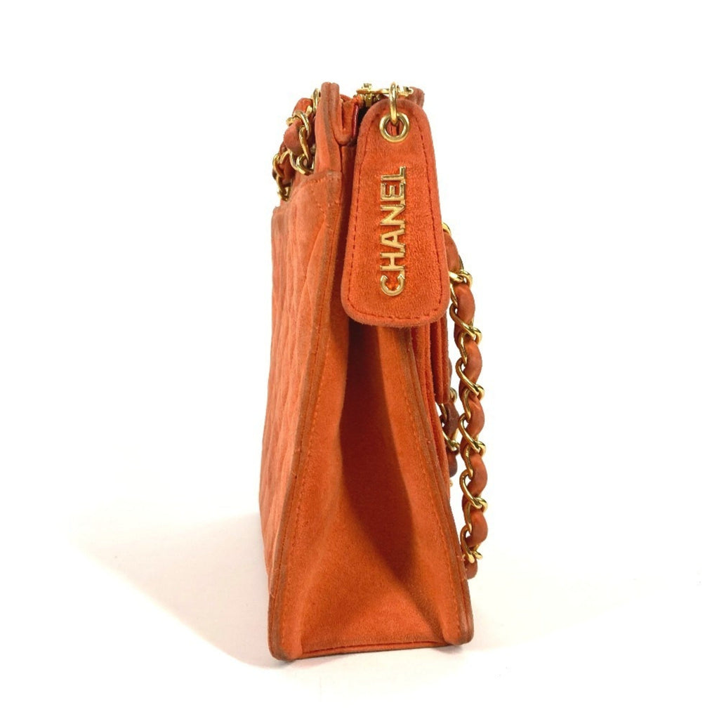 Chanel Orange Suede Handbag Shoulder Bag (Pre-Owned)