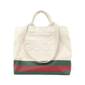 Gucci Green Red Color White Canvas Handbag (Pre-Owned)
