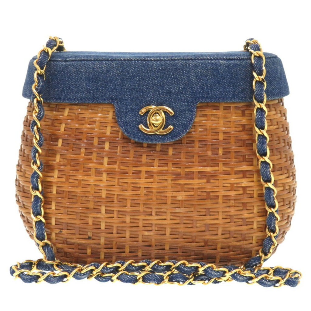 Chanel Navy Straw Leather Shoulder Bag (Pre-Owned)