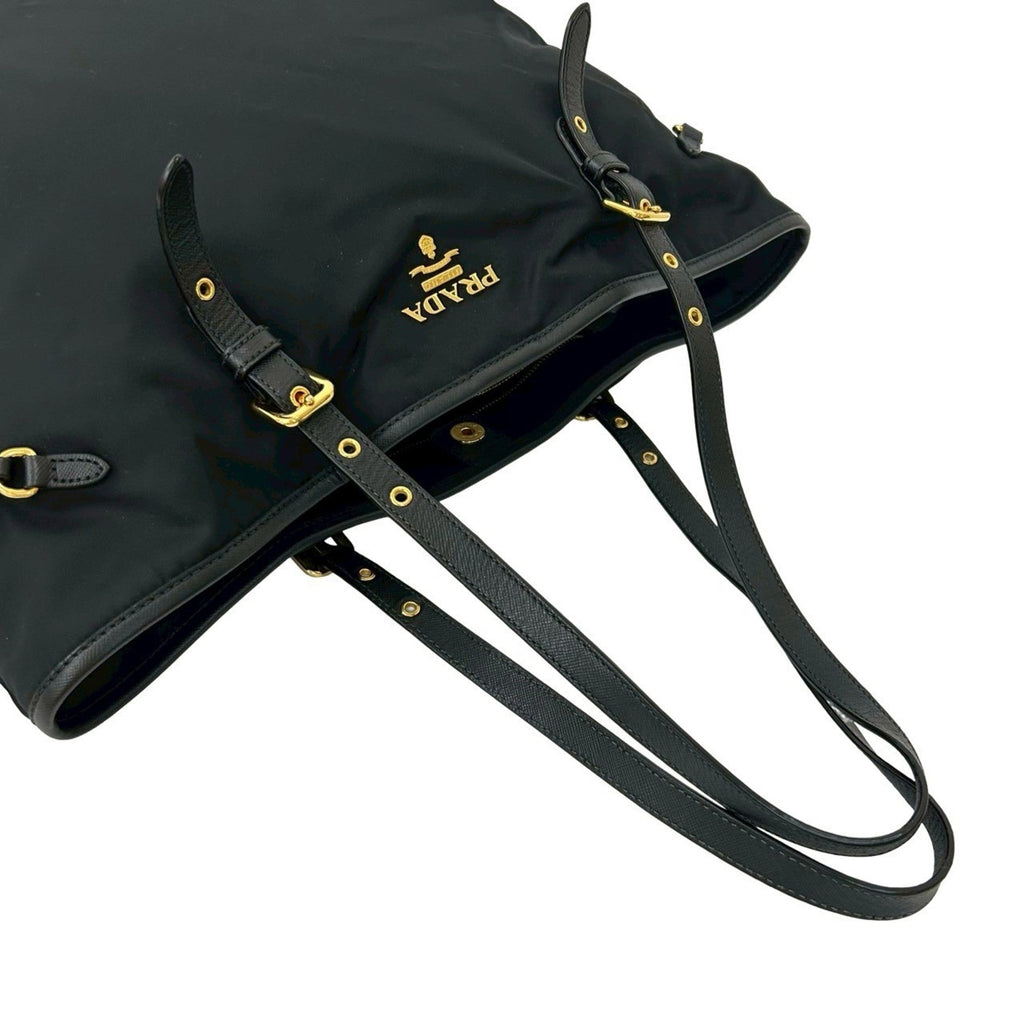 Prada Black Nylon Leather Shoulder Bag Tote Bag (Pre-Owned)