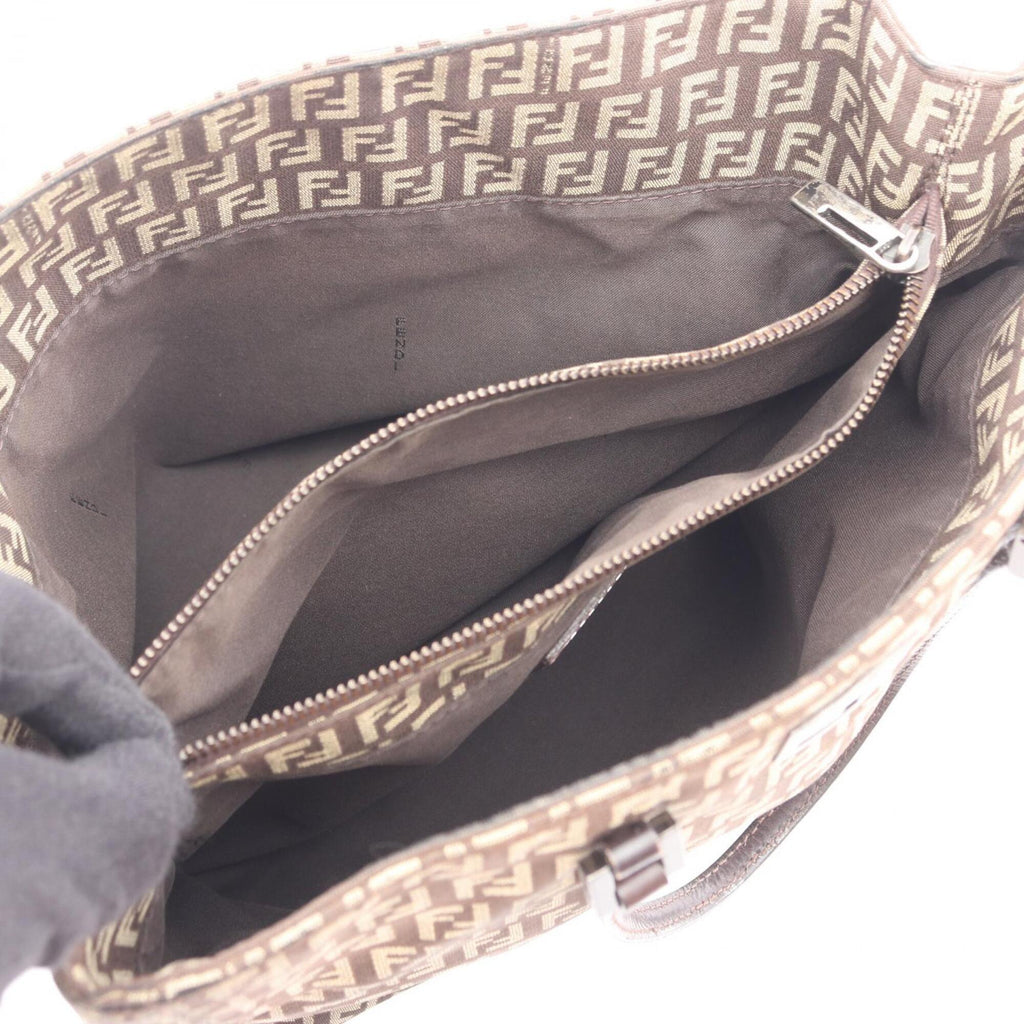 Fendi Beige Brown Canvas Leather Handbag Tote Bag (Pre-Owned)