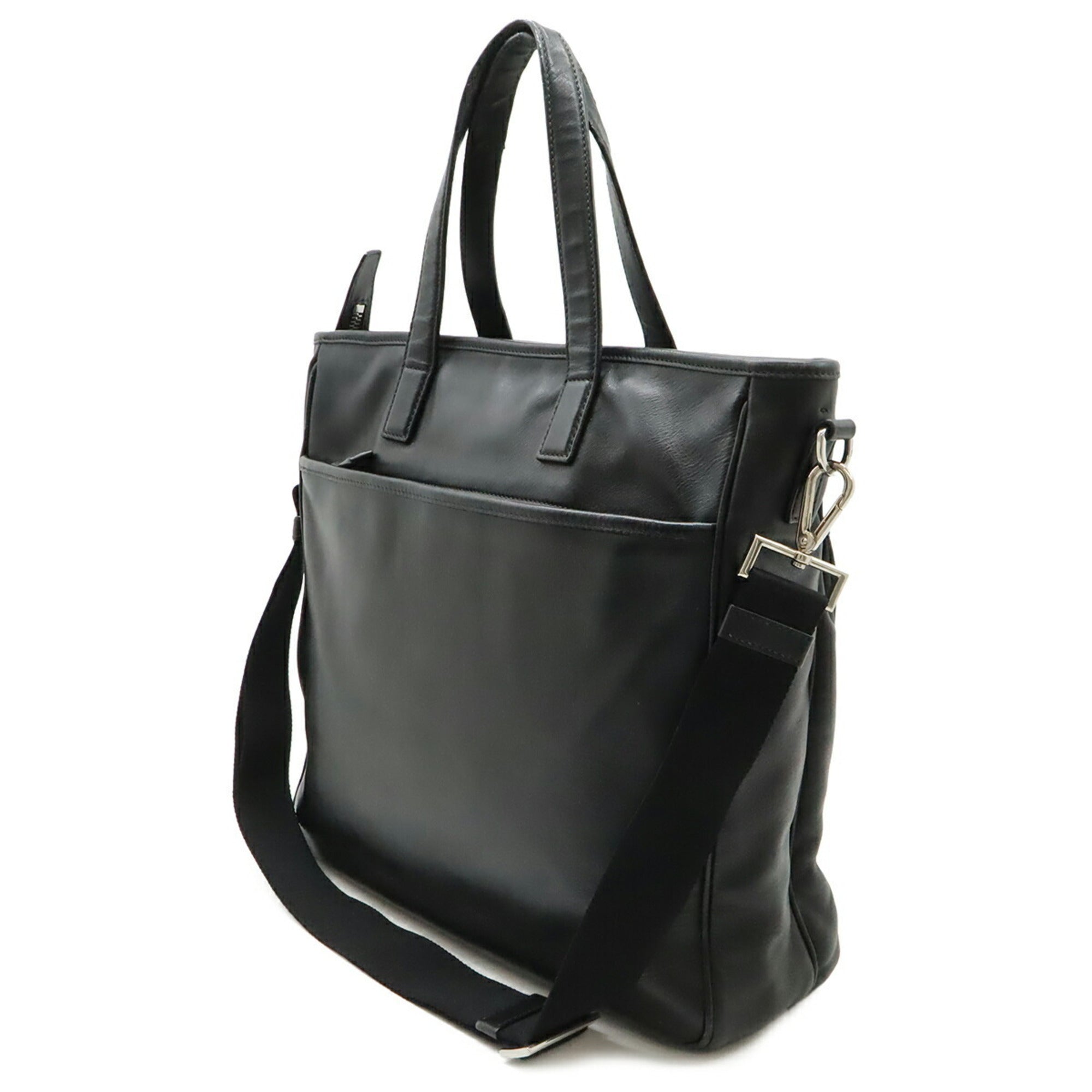 Prada Black Nero White Leather Shoulder Bag Tote Bag (Pre-Owned)