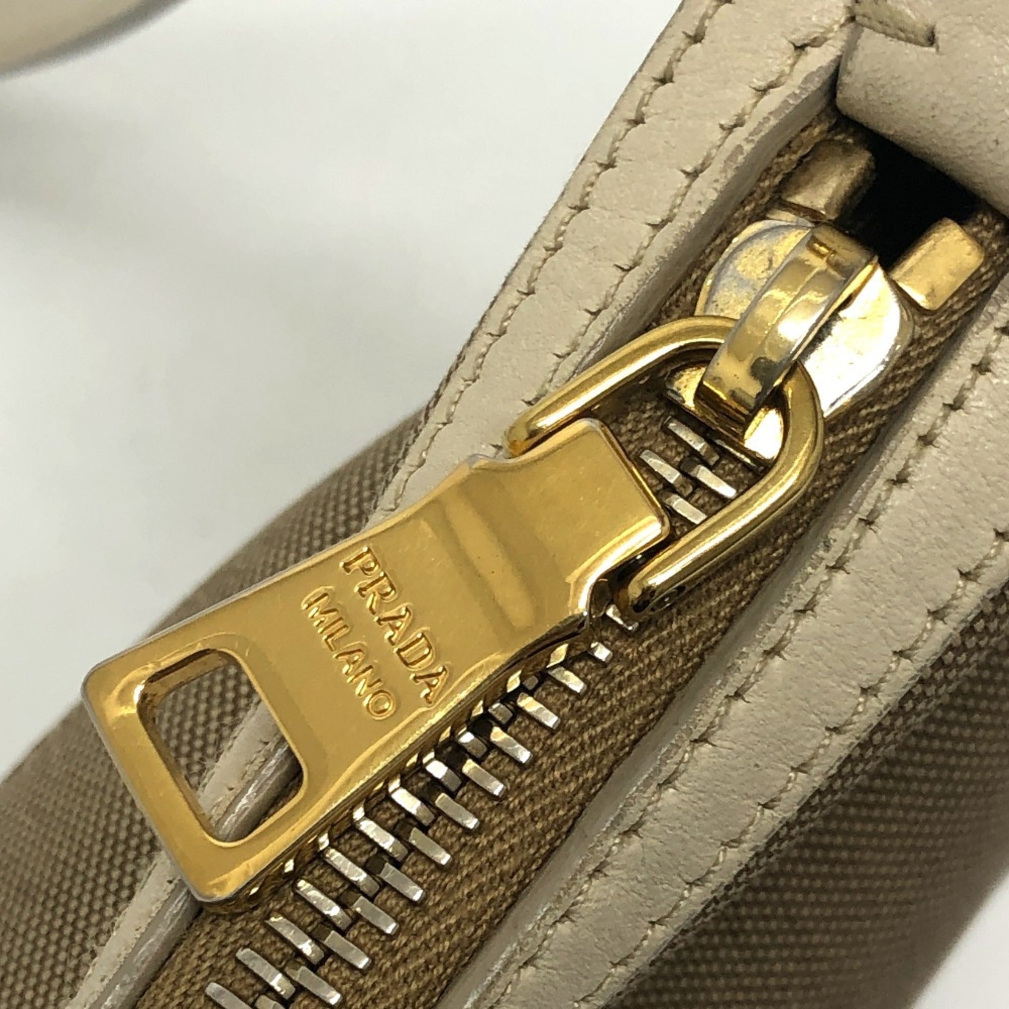 Prada Beige Canvas Leather Shoulder Bag (Pre-Owned)