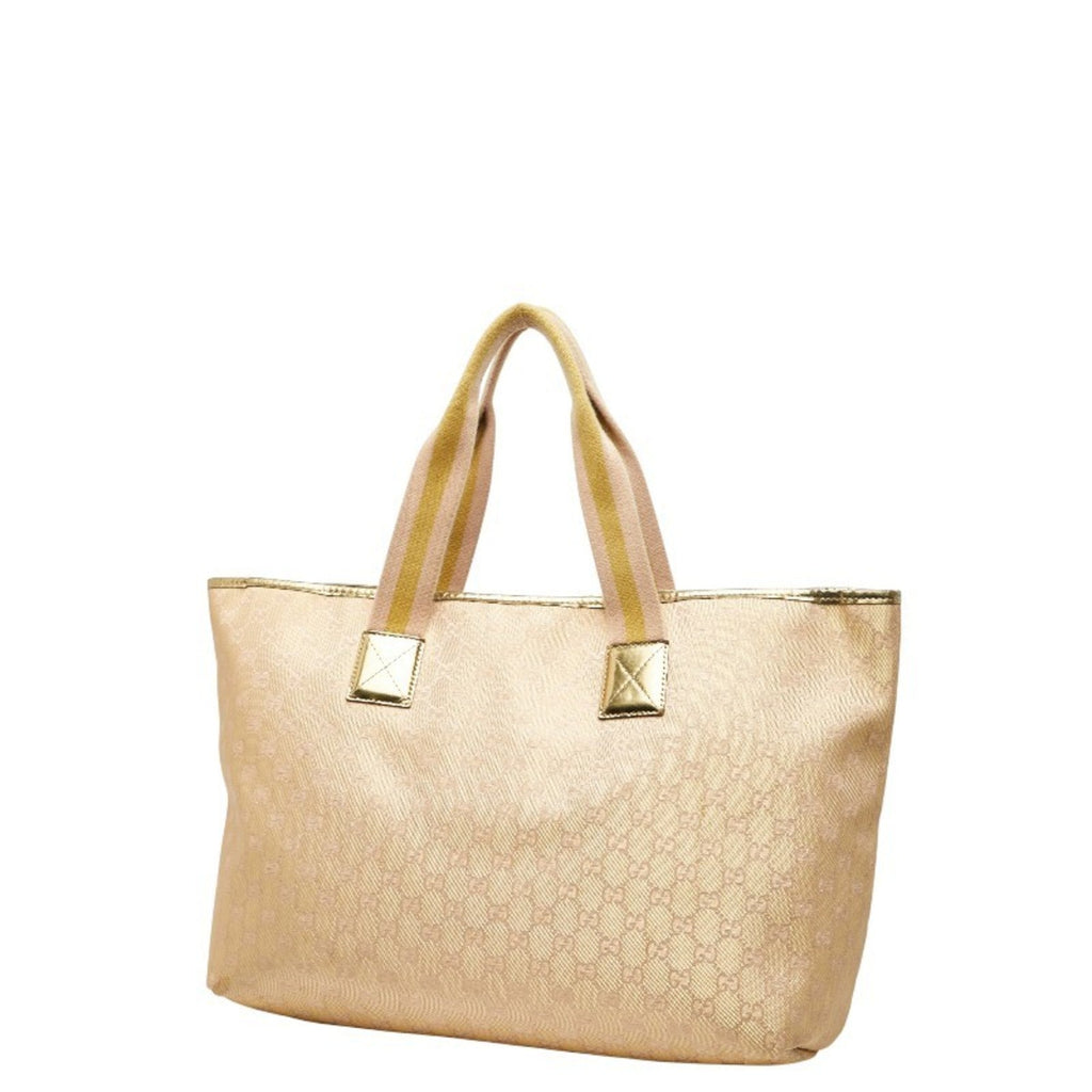 Gucci Beige Gold Canvas Leather Handbag Tote Bag (Pre-Owned)