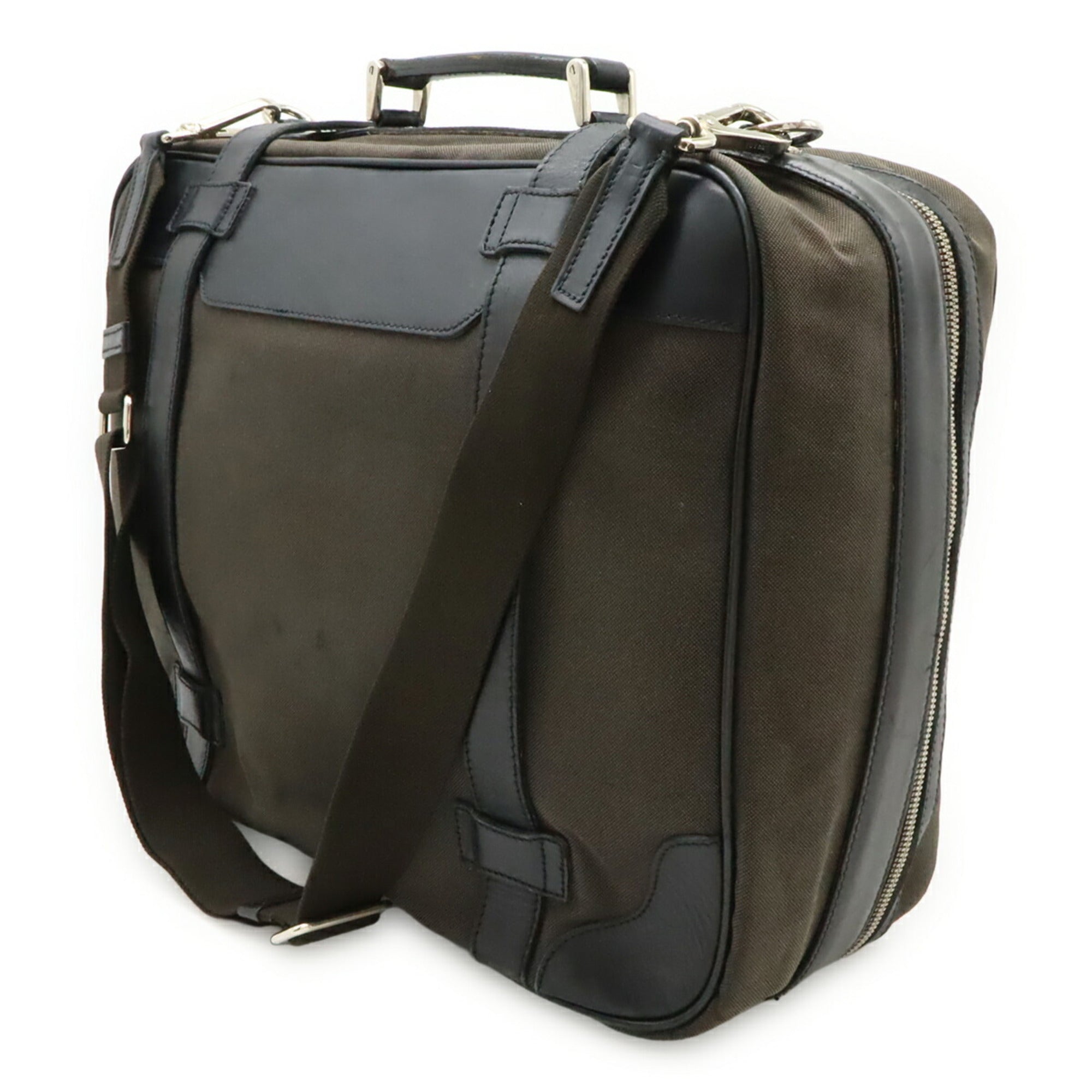 Prada Black Brown Nero Canvas Leather Handbag Shoulder Bag Tote Bag (Pre-Owned)