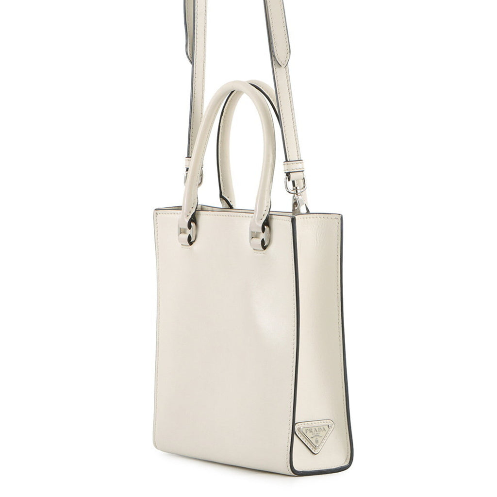 Prada White Leather Handbag Shoulder Bag (Pre-Owned)