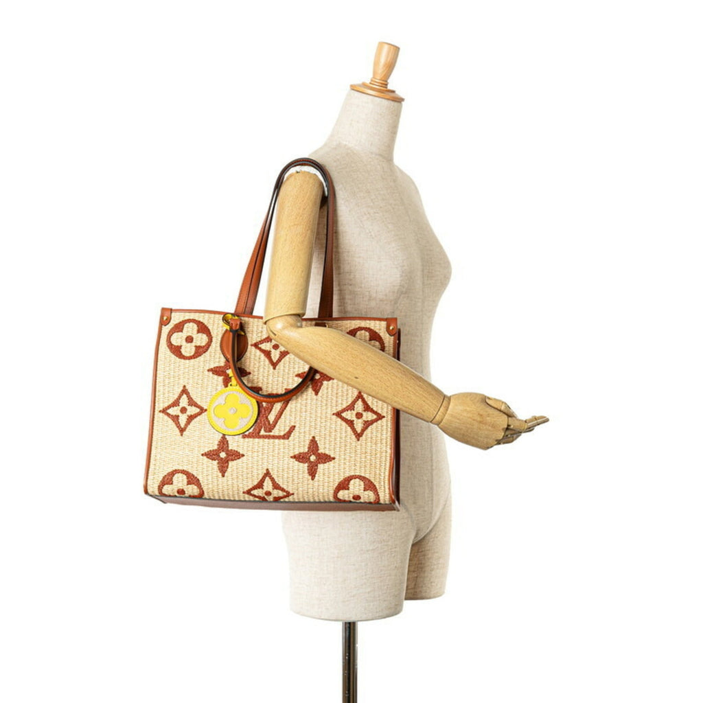 Louis Vuitton Beige Brown Raffia Leather Handbag Shoulder Bag (Pre-Owned)