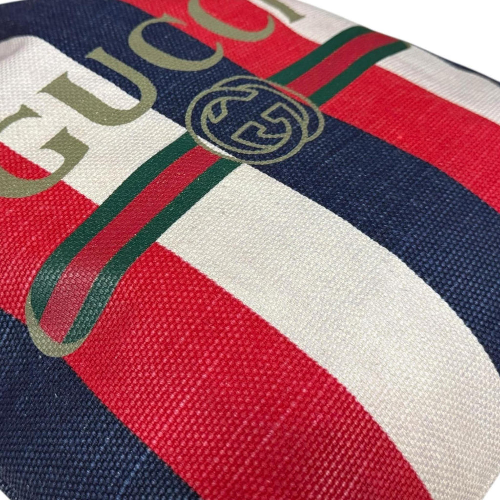 Gucci Blue Red Color White Canvas Leather Backpack (Pre-Owned)
