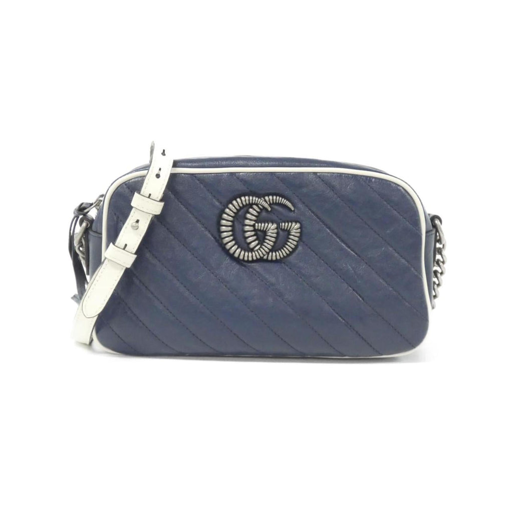 Gucci Gg Marmont Blue White Leather Shoulder Bag (Pre-Owned)