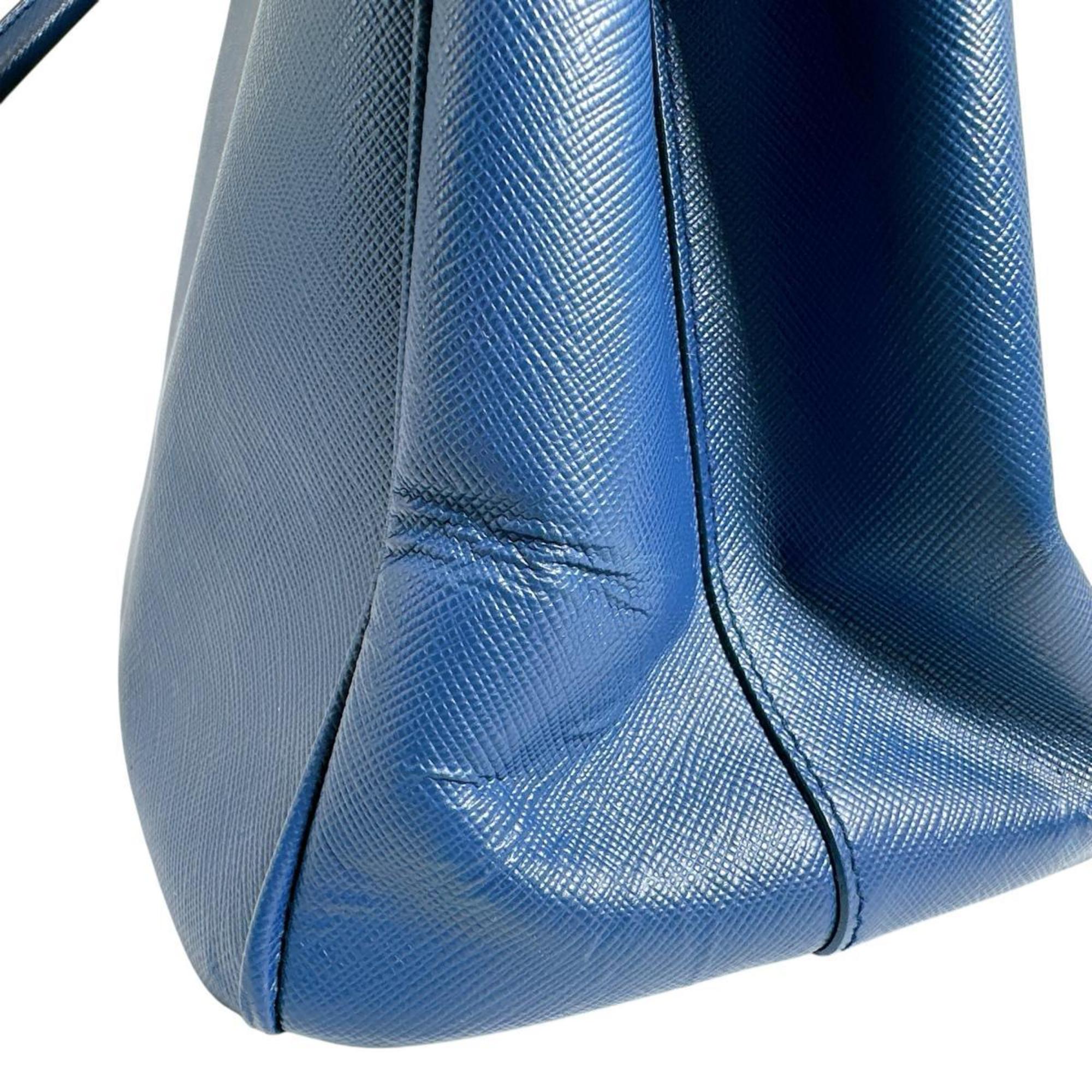 Prada Blue Leather Handbag Shoulder Bag (Pre-Owned)
