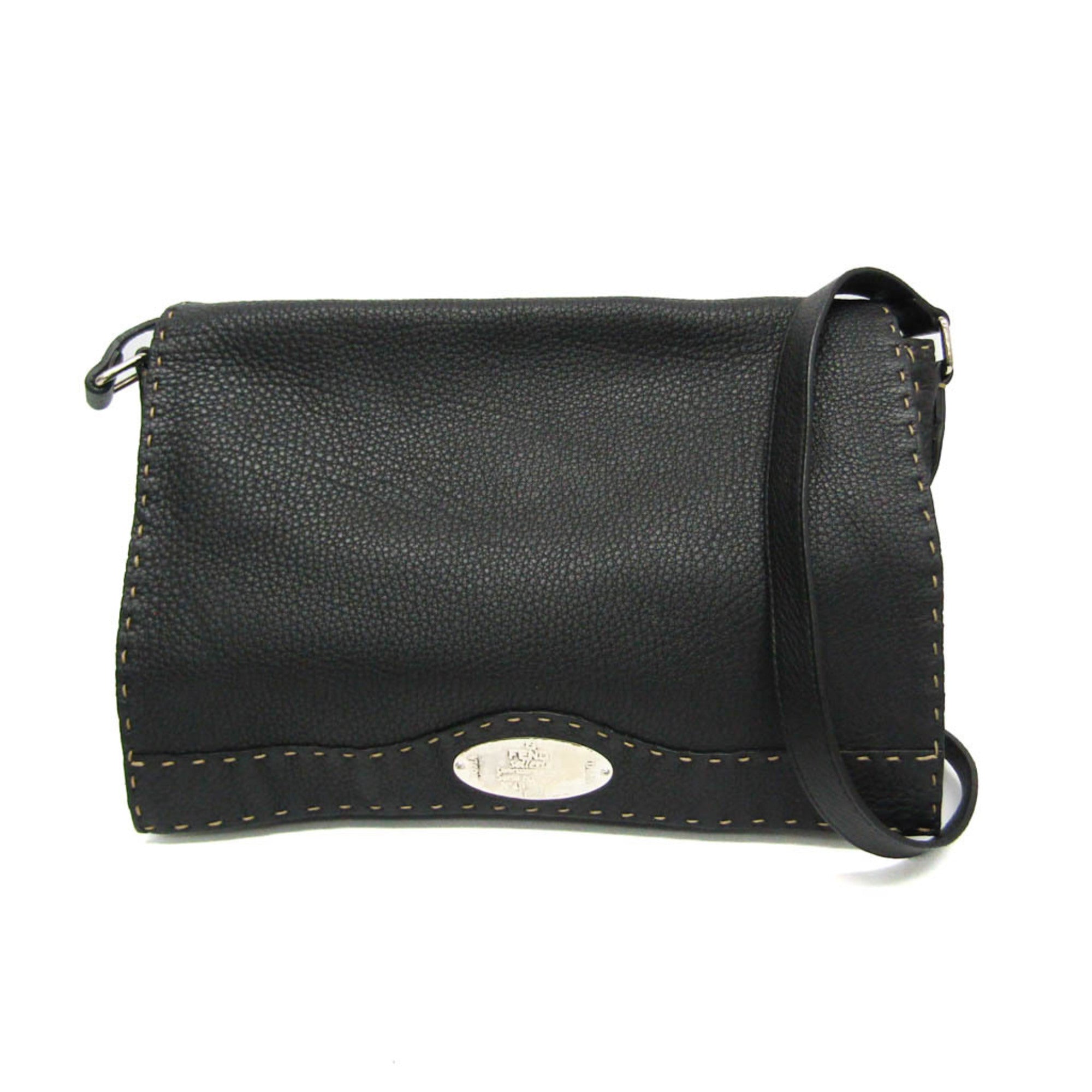 Fendi Selleria Black Leather Messenger Bag Shoulder Bag (Pre-Owned)