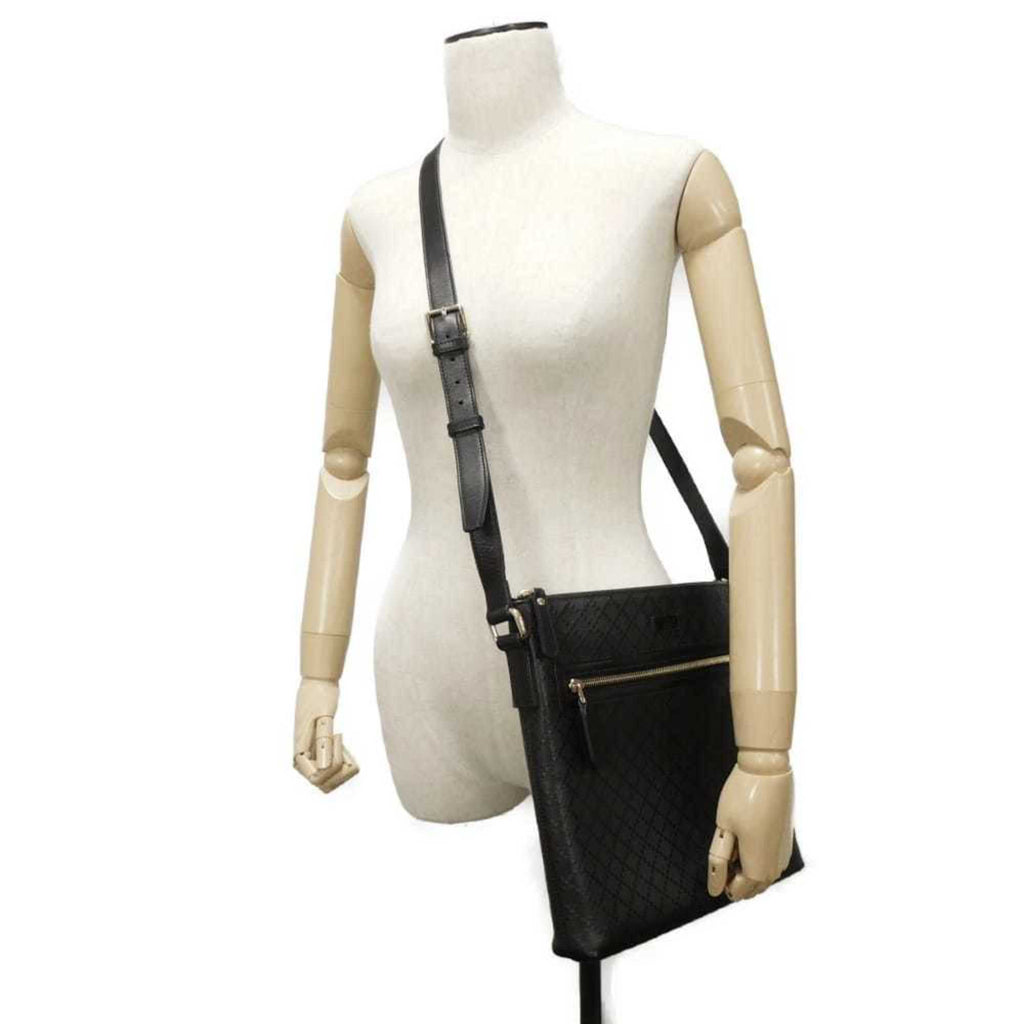 Gucci Diamante Black Leather Messenger Bag Shoulder Bag (Pre-Owned)