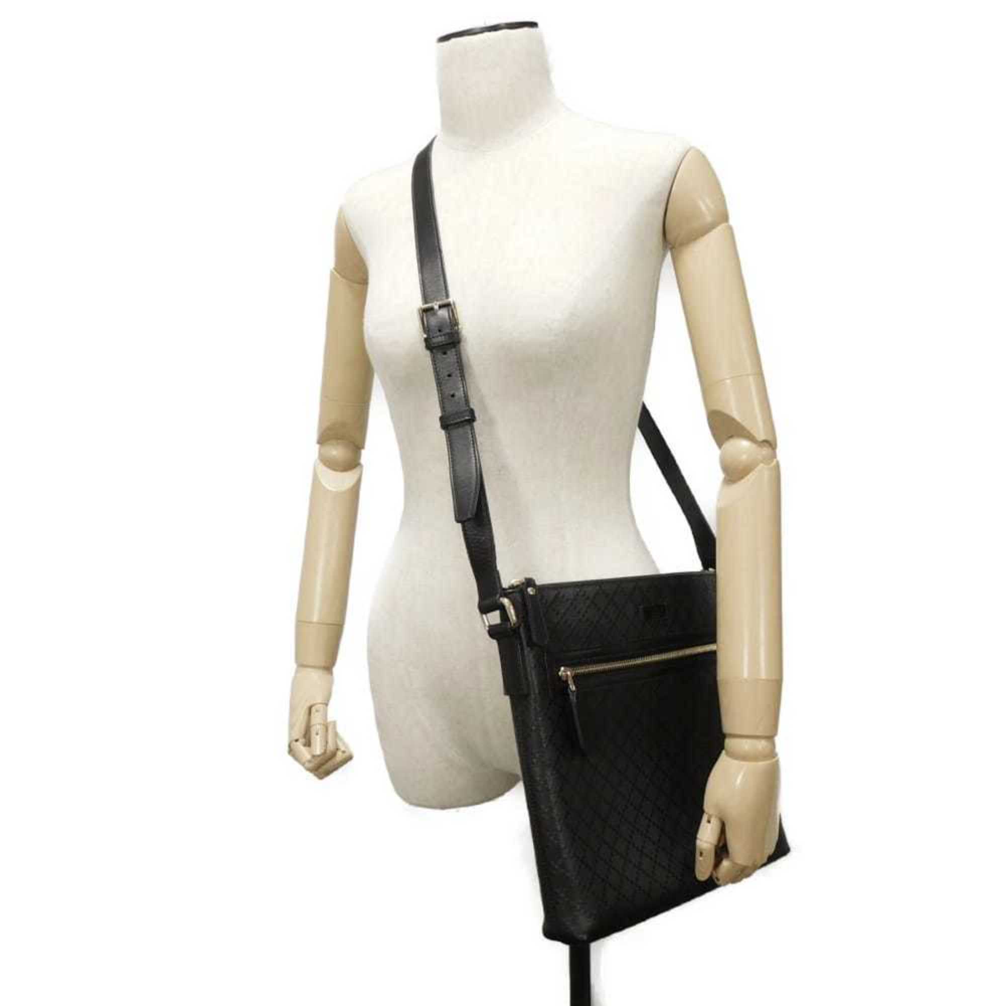 Gucci Diamante Black Leather Messenger Bag Shoulder Bag (Pre-Owned)