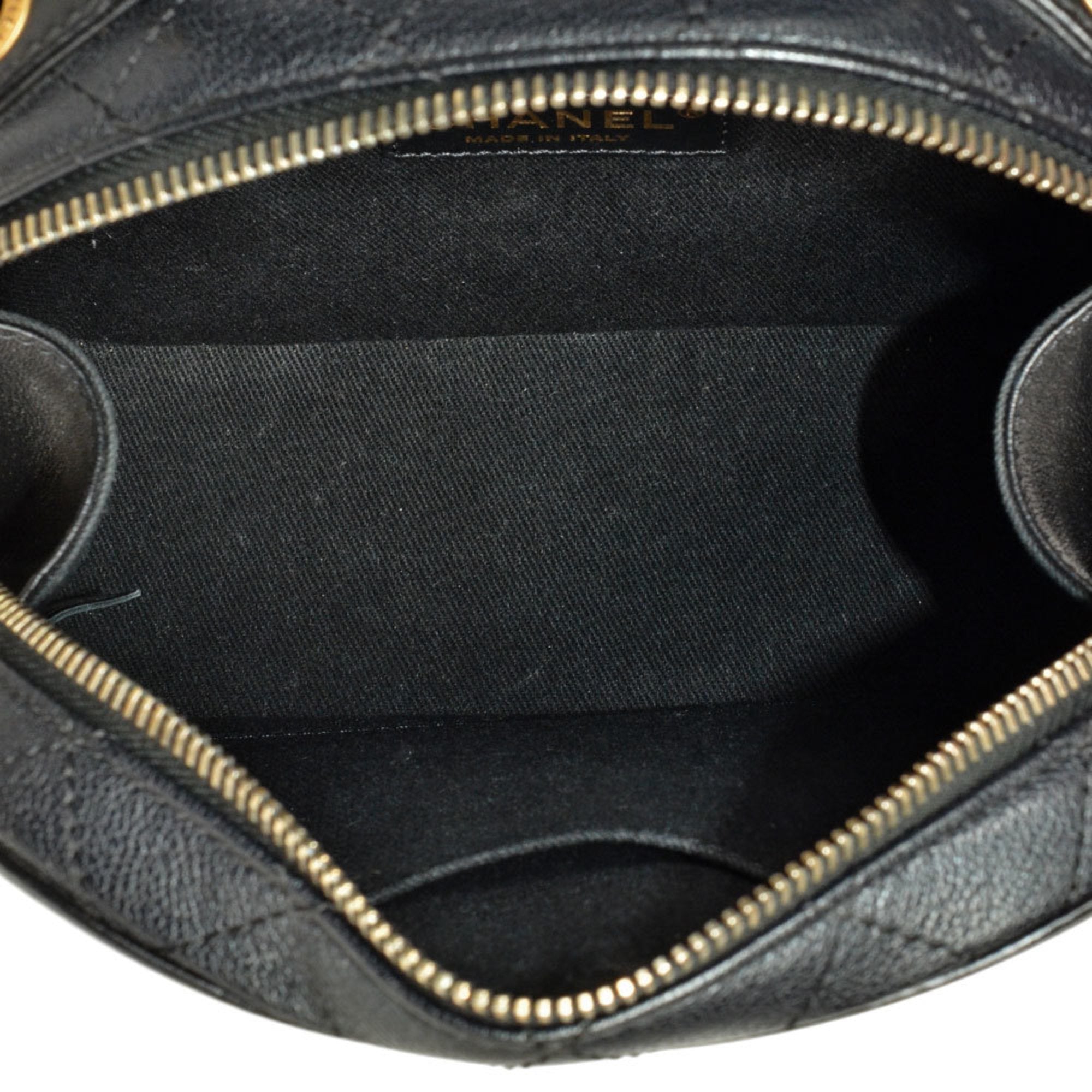 Chanel Black Leather Handbag Shoulder Bag Vanity Bag (Pre-Owned)