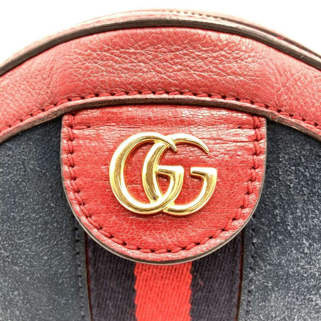 Gucci Gg Marmont Navy Red Color Suede Leather Shoulder Bag (Pre-Owned)