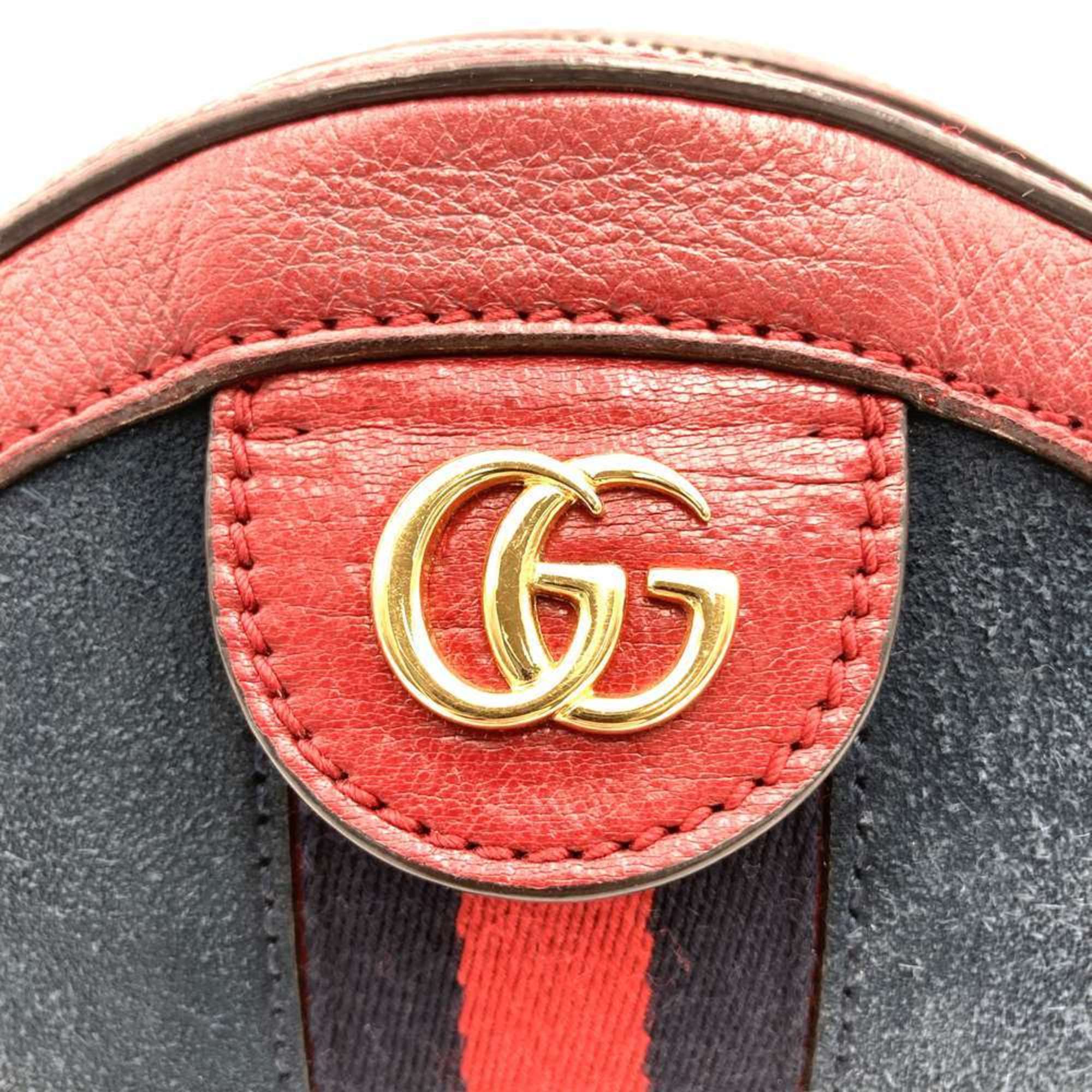 Gucci Gg Marmont Navy Red Color Suede Leather Shoulder Bag (Pre-Owned)