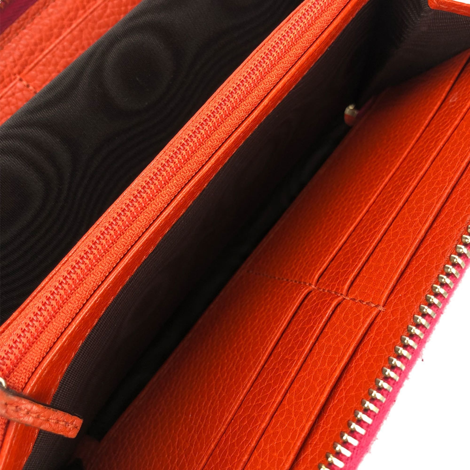 Gucci Bamboo Orange Pink Leather Long Wallet (Bi-Fold) (Pre-Owned)