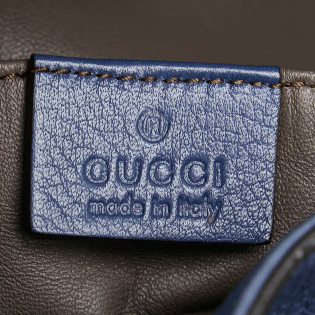 Gucci Bamboo Navy Leather Handbag Shoulder Bag (Pre-Owned)