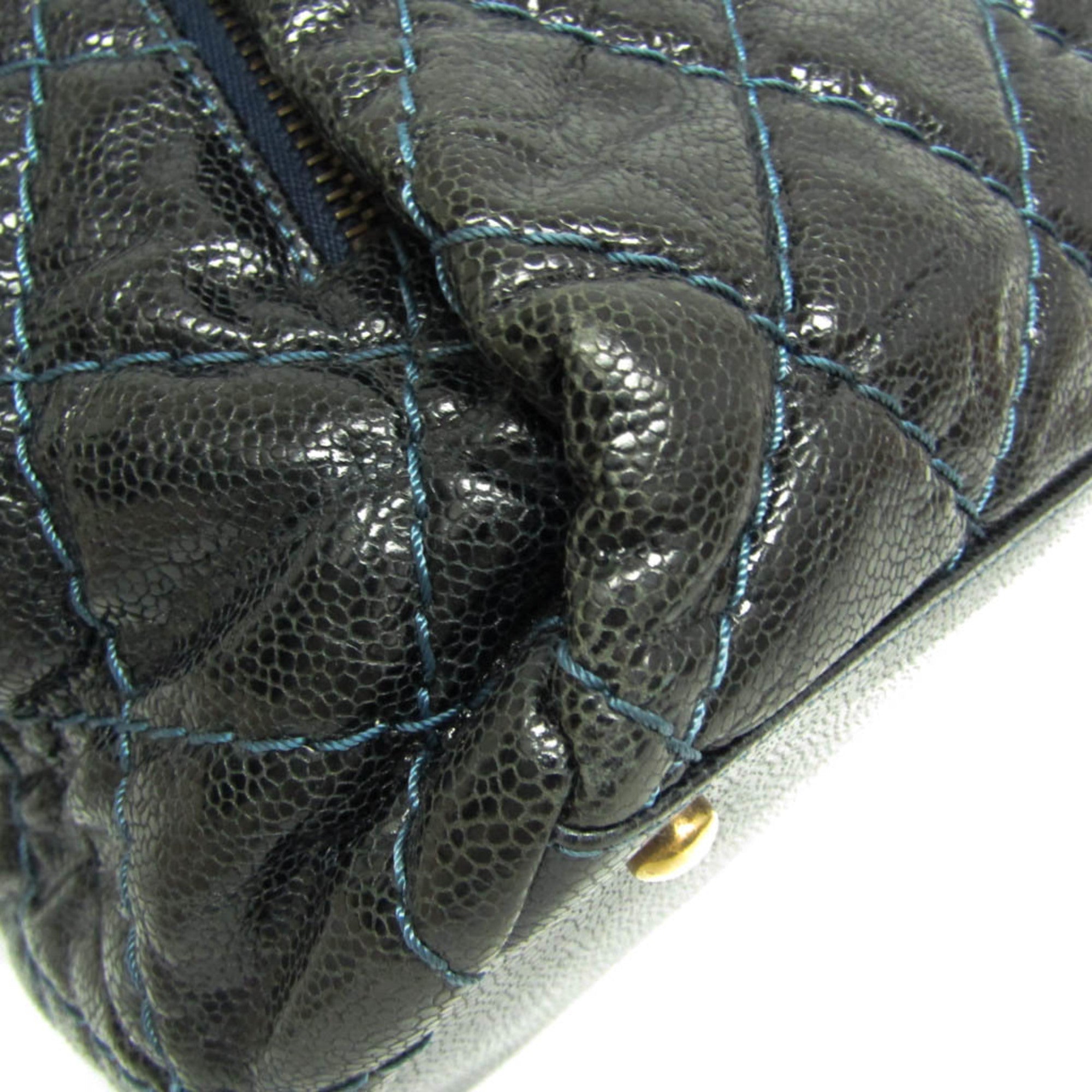 Chanel Matelasse Black Navy Grained Calfskin Tote Bag (Pre-Owned)