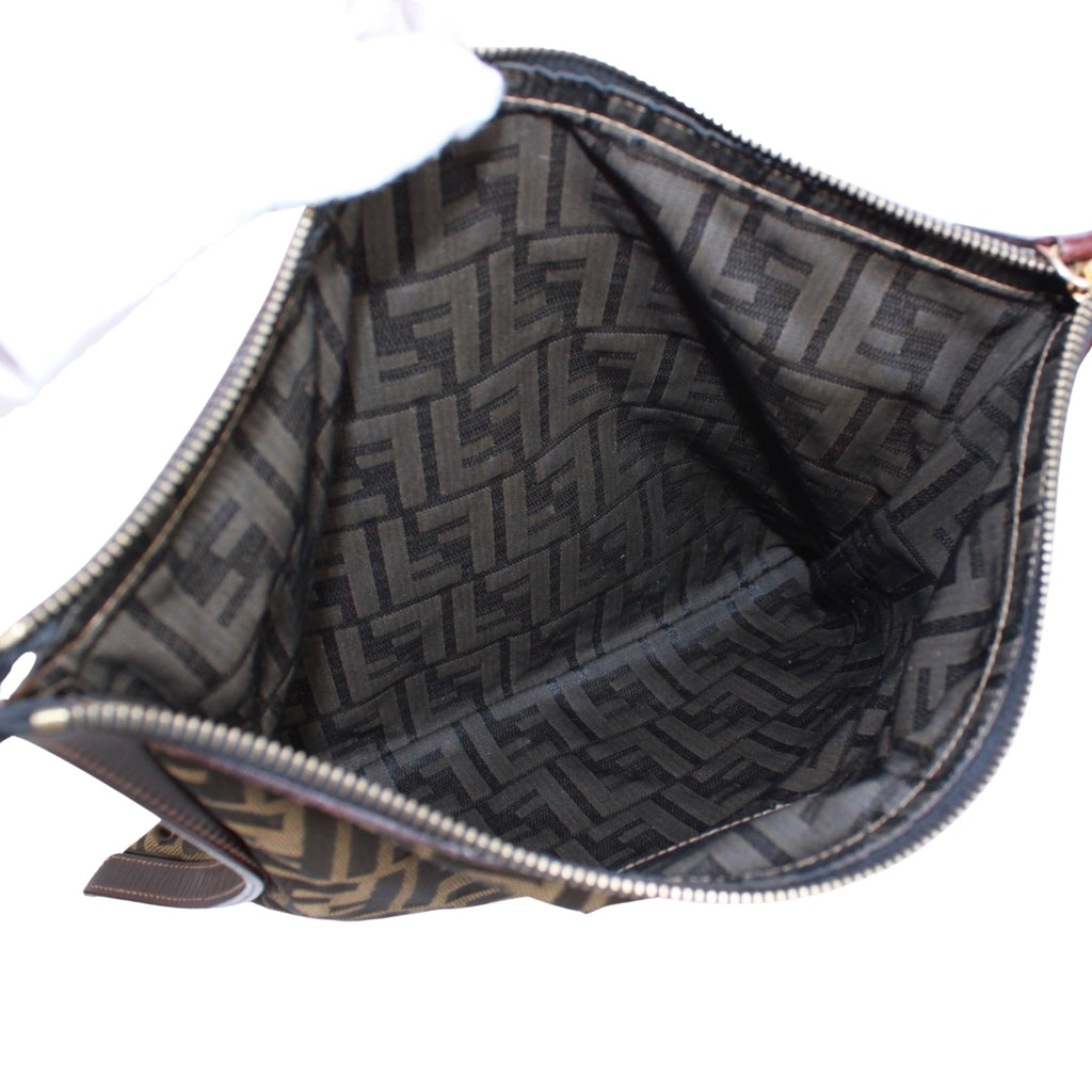 Fendi Brown Canvas Leather Clutch Bag (Pre-Owned)