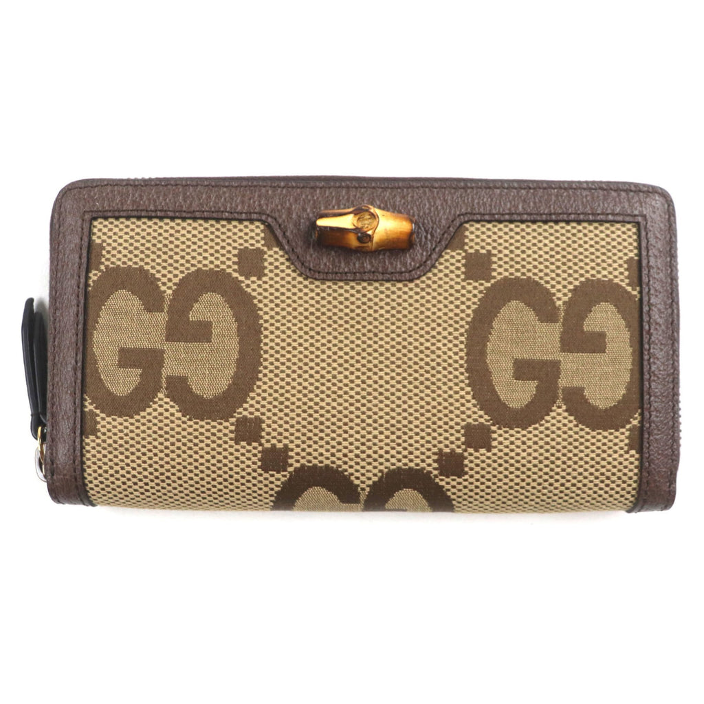 Gucci Bamboo Beige Brown Bamboo Gg Canvas Long Wallet (Bi-Fold) (Pre-Owned)