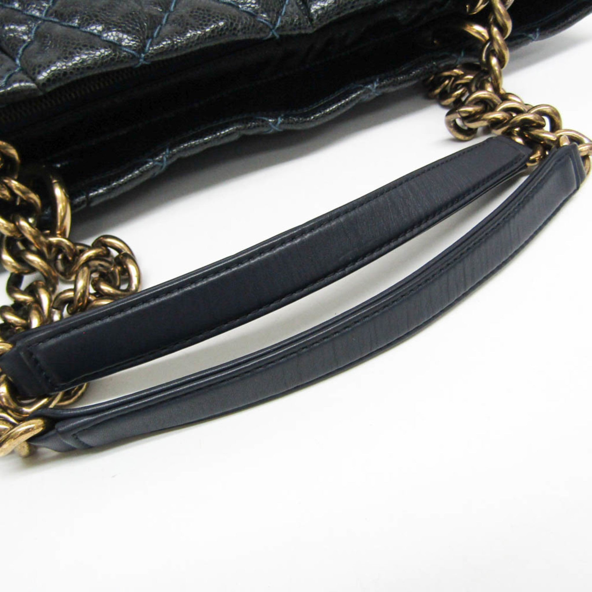 Chanel Matelasse Black Navy Grained Calfskin Tote Bag (Pre-Owned)