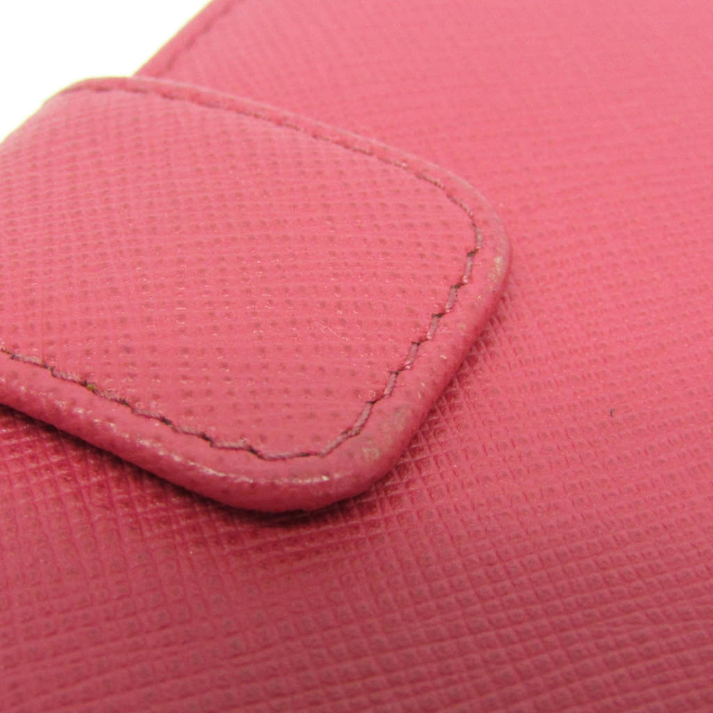 Prada Tab Bifold Wallet Saffiano Leather Pink Leather Wallets Accessory (Pre-Owned)